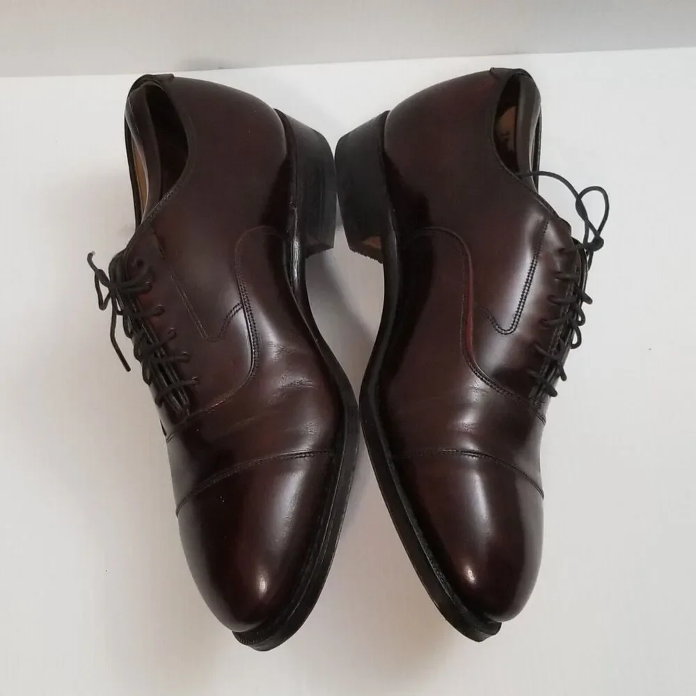 Johnston & Murphy MELTON Burgundy Cap Toe Calfskin Oxford Shoe Size 7.5 USA Made